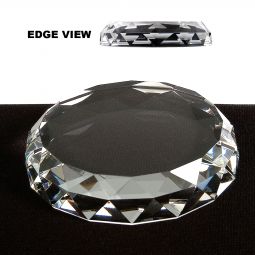 Round Gem Cut Optical Paperweight 4" dia x 3/4" With Flat